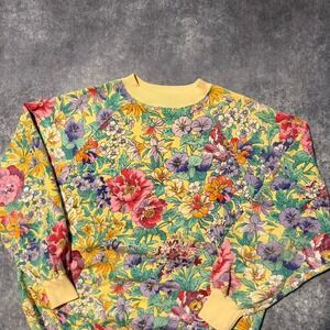 Vintage Forenza Floral Crewneck Sweatshirt Womens Medium Yellow Raglan